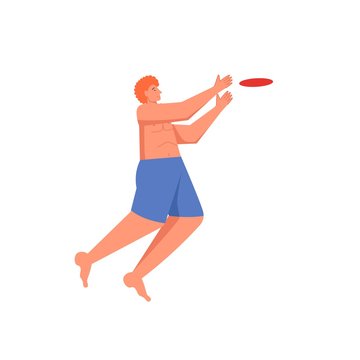 Man catching flying disc, vector flat style design illustration