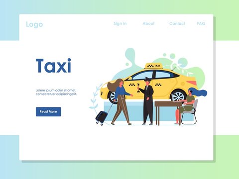 Taxi vector website landing page design template