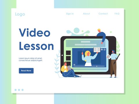 Video lesson vector website landing page design template