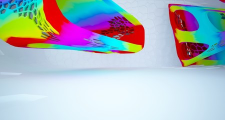 Abstract white and colored gradient  interior  with window. 3D illustration and rendering.