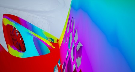 Abstract white and colored gradient  interior  with window. 3D illustration and rendering.