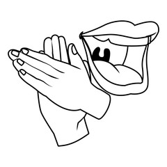 mouth and hands clapping black and white
