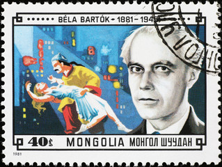 Portrait of composer Bela Bartok on mongolian postage stamp