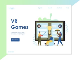 VR games vector website landing page design template