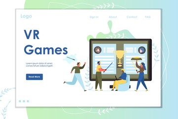 VR games vector website landing page design template
