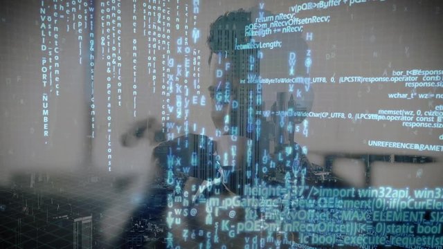 Man drinking coffee and program codes