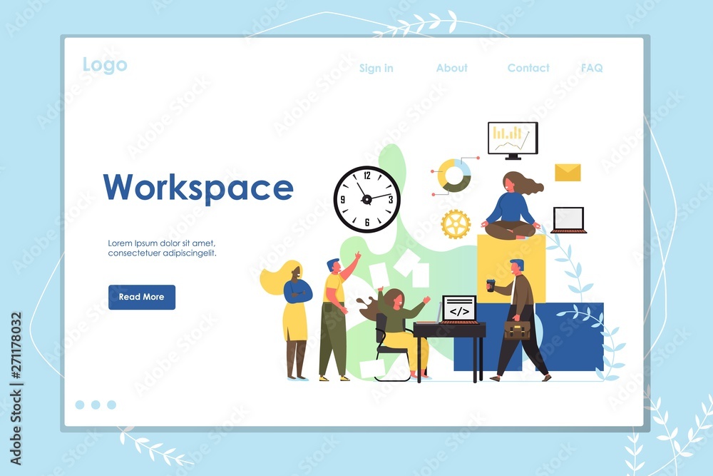 Poster workspace vector website landing page design template