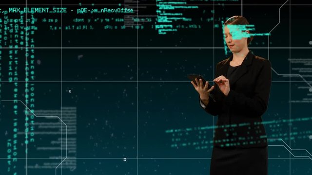 Woman in black using a tablet