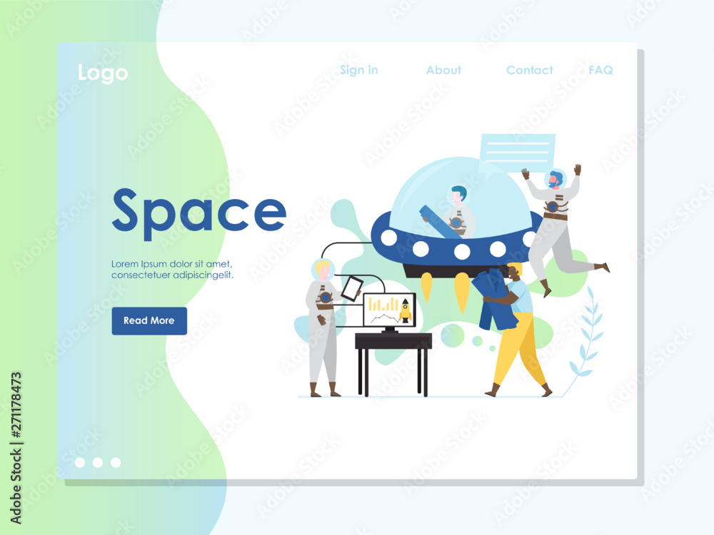 Poster space vector website landing page design template