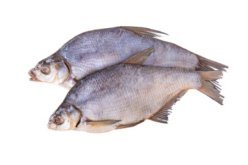 Dried fish for beer isolated on a white background. View from above