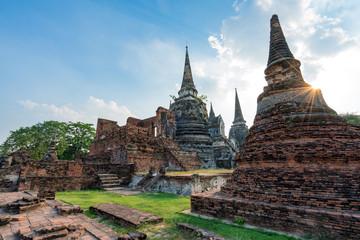 Fototapeta premium Ancient temple in Ayutthaya, Thailand. The temple is on the site of the old Royal Palace of ancient capital of Ayutthaya