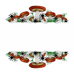 Mushrooms leaves and abstract flowers frame. Floral templates for cards. A set of plants for decorating.