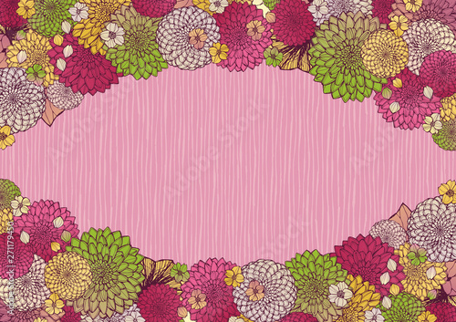 和柄の背景素材 レトロ アンティーク 和風 着物風 手書きの花柄 結婚式のフレーム素材 Wall Mural Aoirokaeru