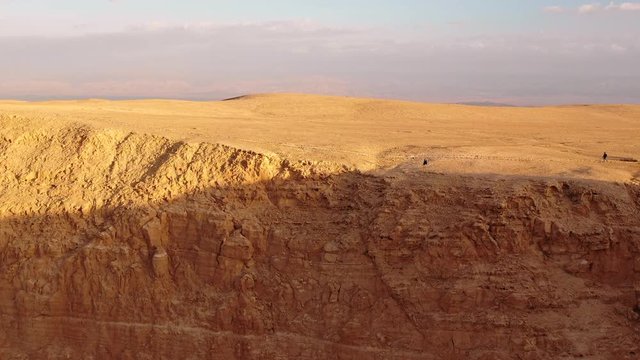 Aerial: Massive Cliff in the Desert in Negev Desert, Israel