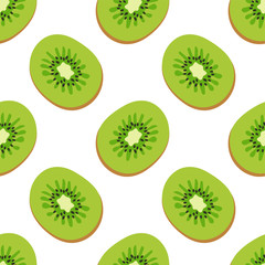 Kiwi fruit seamless pattern. Fashion design. Food print for kitchen tablecloth, curtain or dishcloth. Hand drawn doodle wallpaper. Vector sketch background