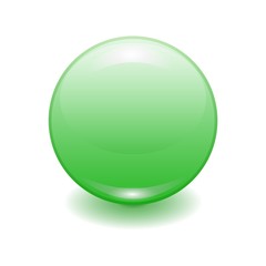 Vector realistic green plastic button with patch of light isolated on white background. 3D illustration.