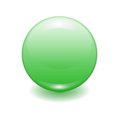 Vector realistic green plastic button with patch of light isolated on white background. 3D illustration.