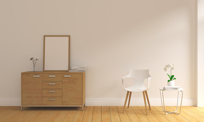 blank photo frame for mockup in modern living room, 3D render, 3D illustration