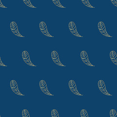 Gold feather leaf hand drawn seamless pattern vector