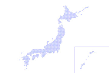 Japan map composed of three-dimensional dots.  立体的なドットで構成された日本地図