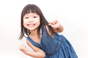 Closeup portrait of little adorable cute asian girl, lovely small hanppy beautiful asian girl with fun expression isolated on white background. Education healthy toddler preschool childhood concept