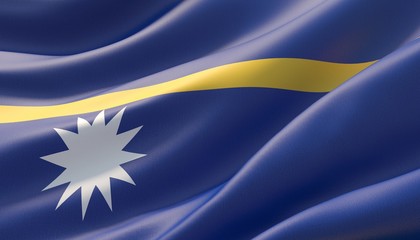 Waved highly detailed close-up flag of Nauru. 3D illustration.