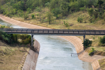 Natural scenery of waterway and bridge in dam
