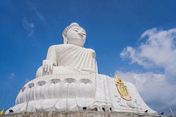 Fototapeta premium Big Buddha statue Was built on a high hilltop of Phuket Thailand Can be seen from a distance