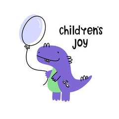 Children's joy. Vector illustration of a dinosaur and a balloon. Cartoon style.