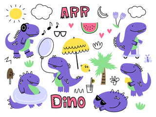 Vector set with dinosaurs. Isolate. Cartoon style.
