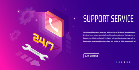Vector template for website and app. Customer, client care and support. Helpline numder. Personal user service and relationship. Isometric illustration concept for your landing page, banner.