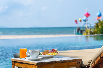 Breakfast on the luxury resort with sea view