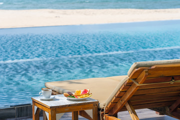 Delicious breakfast at luxury resort near the beach