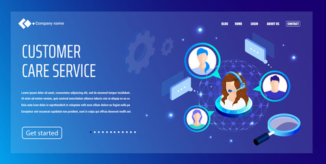 Naklejka premium Vector template for website and app. Customer, client care and support. Helpline numder. Personal user service and relationship. Isometric illustration concept for your landing page, banner.
