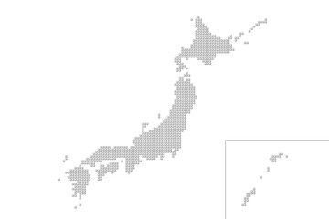 Japan map composed of three-dimensional dots.  立体的なドットで構成された日本地図