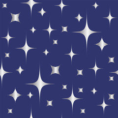 Seamless pattern with shining silver stars on blue background. Christmas or new year background