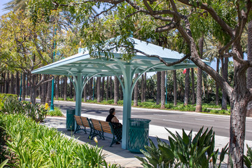 A person occupies a bus stop