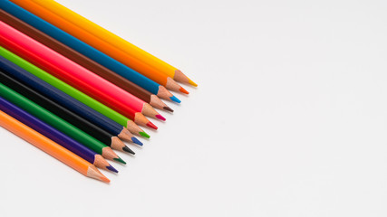 set of colored pencils on a white background, isolated. back to school