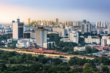 Jakarta city skyline with urban skyscrapers in the afternoon