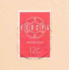 THE NETHERLANDS 1960: A stamp printed in the Netherlands shows the Netherlands and it's place in Europe, circa 1960