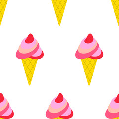 Ice cream cone cream vector seamless pattern