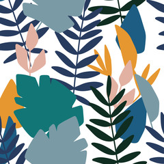 Trendy hand drawn exotic plants texture.Pattern design for printing, texture, cover design. Isolated. Vector Illustration.