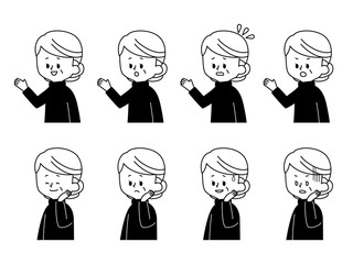 シニア女性-表情-白黒