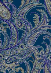 Foto op Plexiglas Blauw goud Naadloos patroon: Paisley-stijl