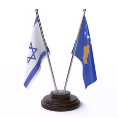 Israel and Kosovo, two table flags isolated on white background. 3d image