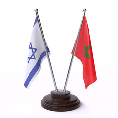 Israel and Morocco, two table flags isolated on white background. 3d image