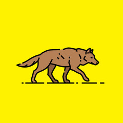 Wolf line icon. Wild predator symbol. Brown wolf isolated on yellow background. Vector illustration.