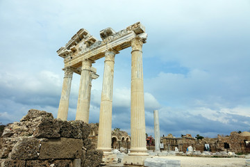 detail from archaelogical site of Roman ruins in Alanya Town of Antalya , Turkey