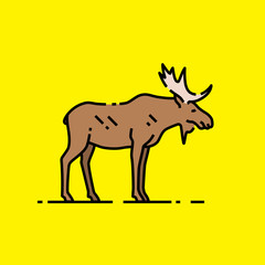 Moose line icon. Wild bull elk with antlers symbol isolated on yellow background. Animal wildlife graphic. Vector illustration.
