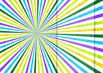 Striped abstract background, bright colored rays emanating from the center.